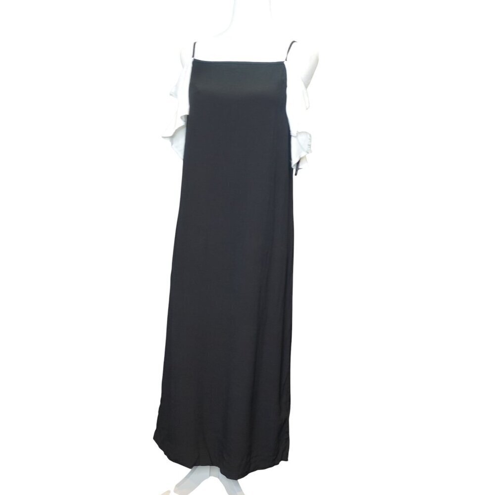 NEW Avec Les Filles cold shoulder ruffled long black dress Women's size S